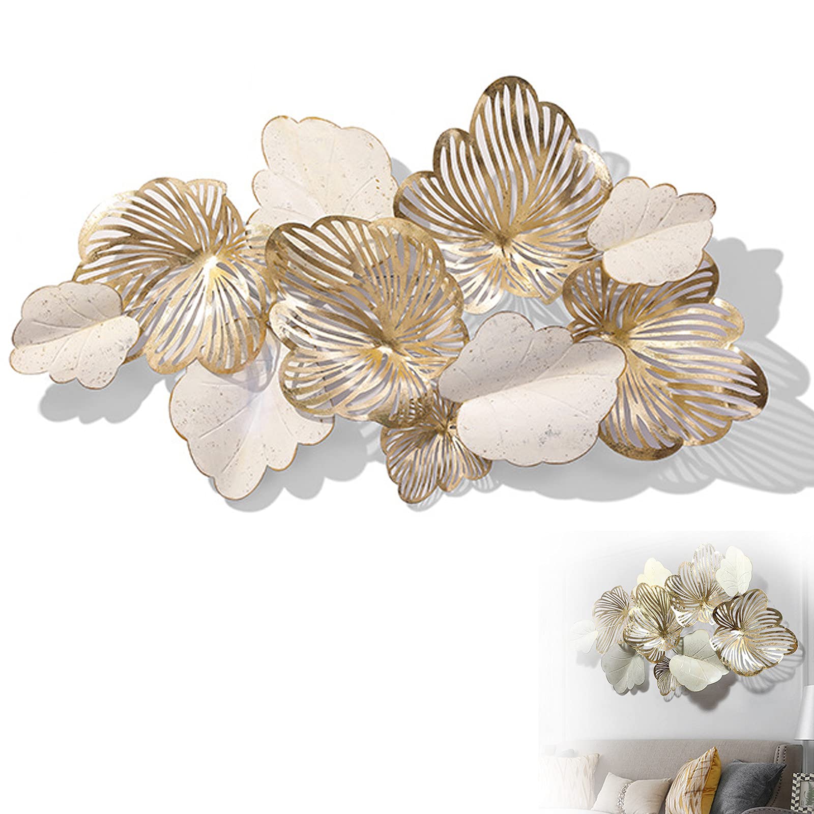 Metal Leaves Wall Decor, 3D Metal Wall Art Hanging Décor, Golden